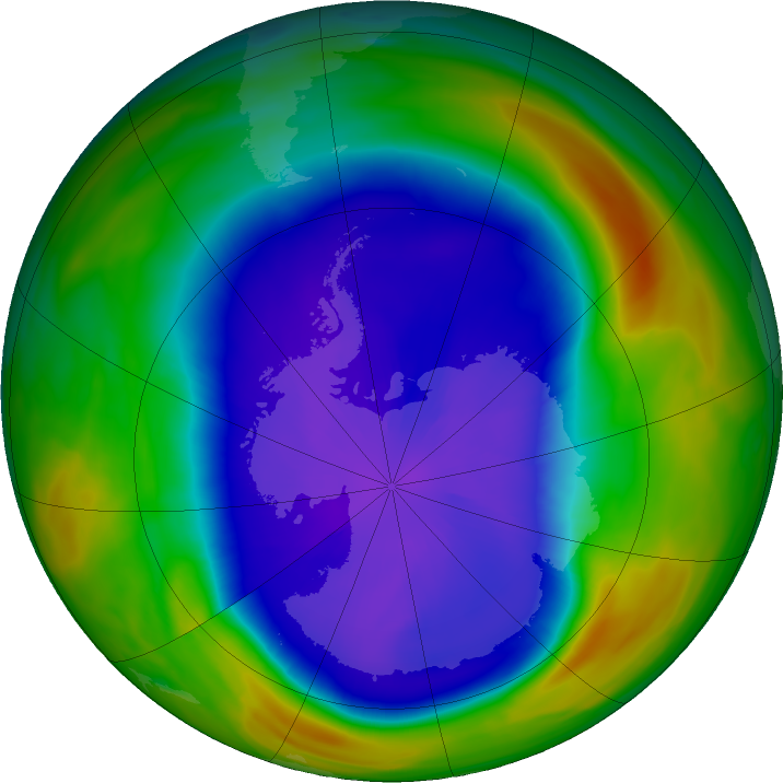 Antarctic ozone map for 20 September 2023